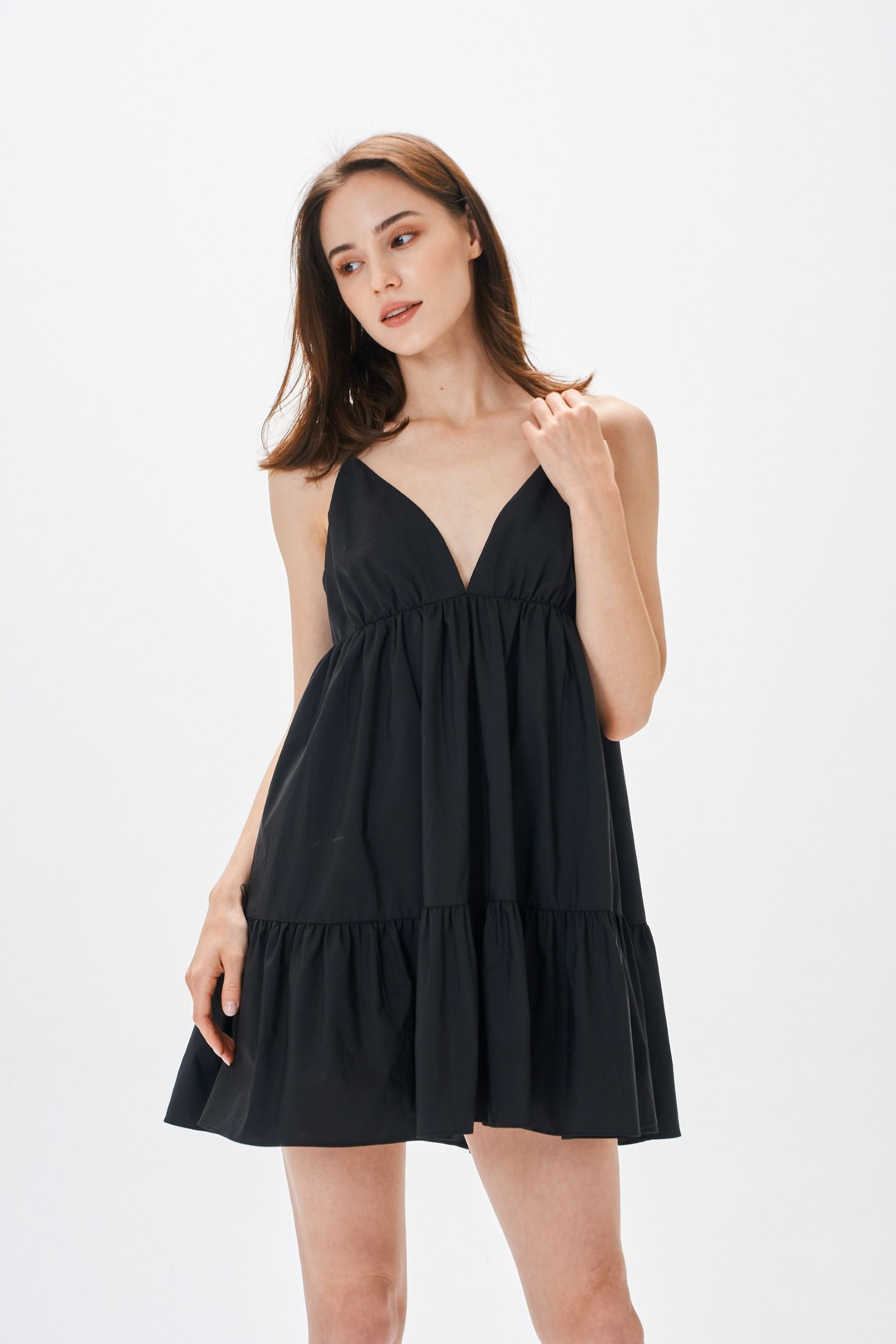 Empire Pleated Evening Dress in Black