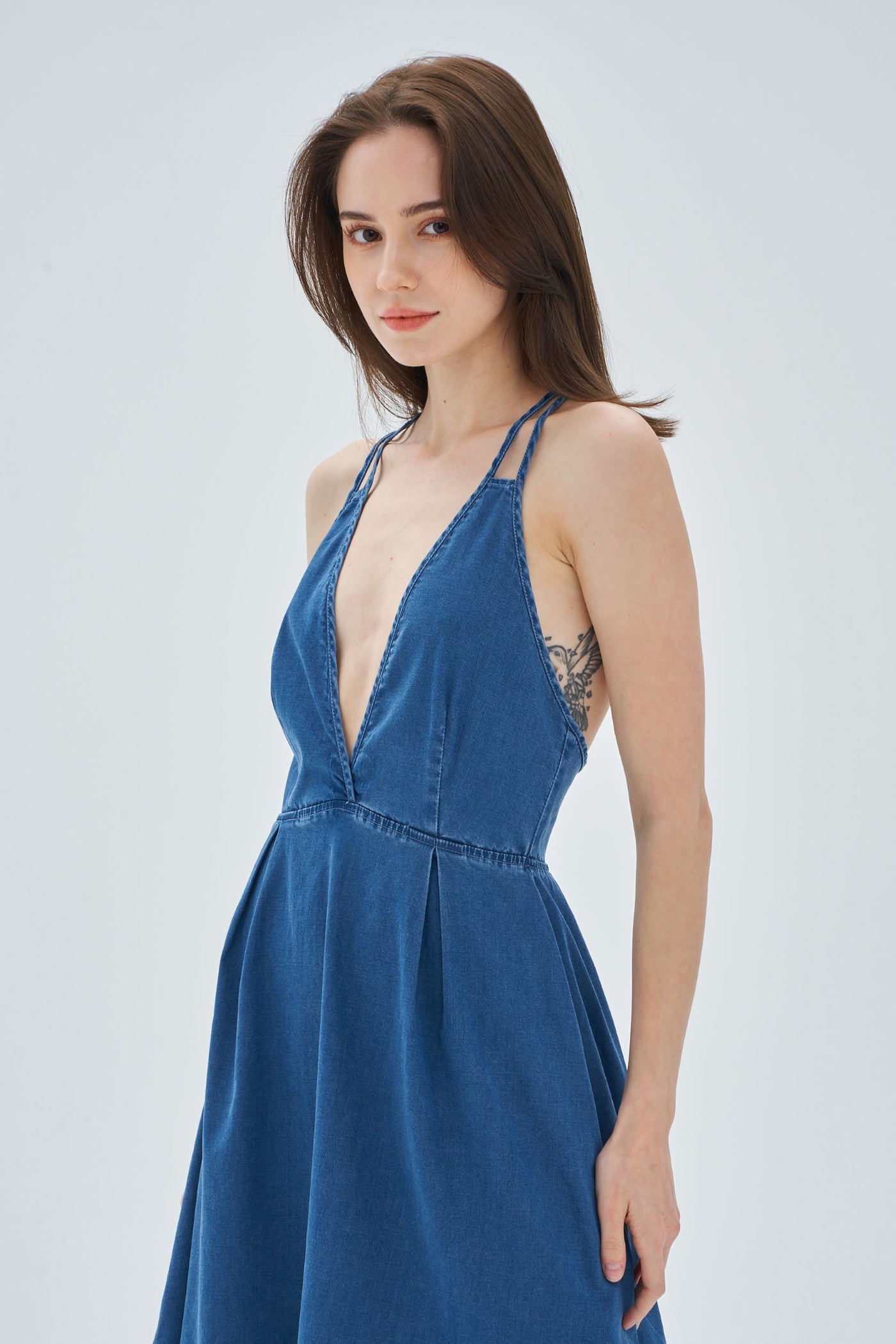 Sexy Women's Striped Blue Rustic V-neck Denim Mini Dress S, M , L | eBay