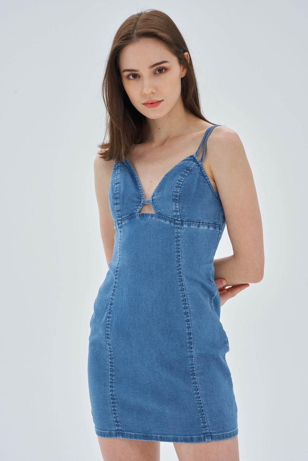 DOUBLE SPAGHETTI STRAPS DENIM DRESS