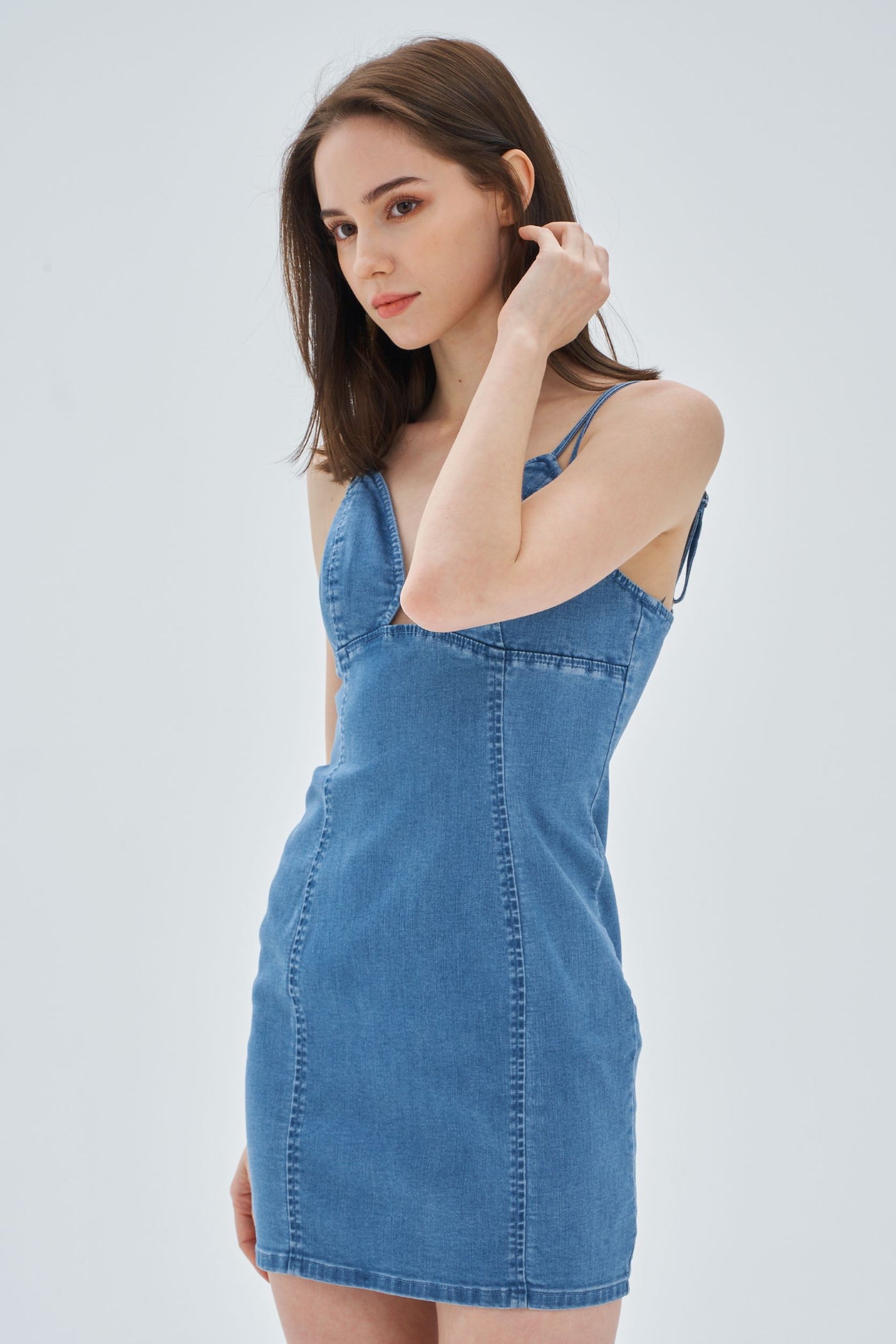 DOUBLE SPAGHETTI STRAPS DENIM DRESS | Trend Styles DOUBLE SPAGHETTI STRAPS DENIM DRESS | Trend Styles