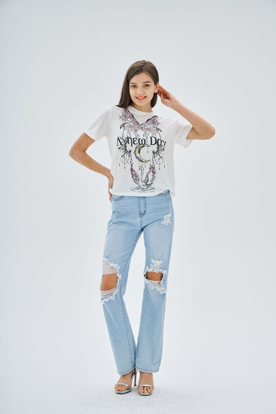 A NEW DAY BUTTERFLY MOON PRINT T SHIRT