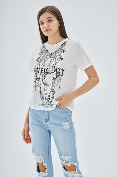 A NEW DAY BUTTERFLY MOON PRINT Tシャツ