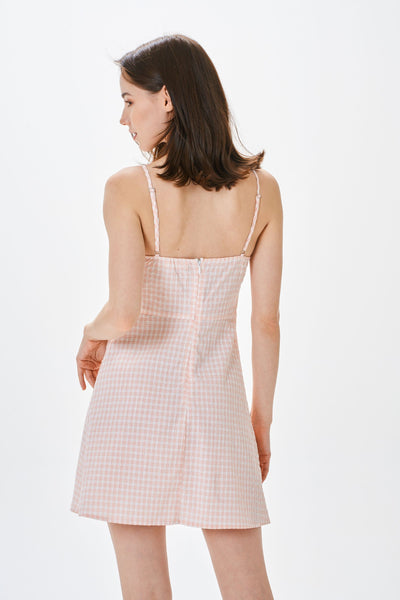 HALTER FRONT CHECKED CAMI DRESS
