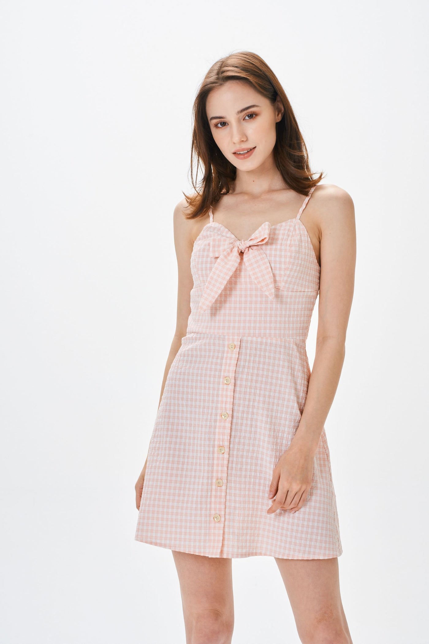 HALTER FRONT CHECKED CAMI DRESS