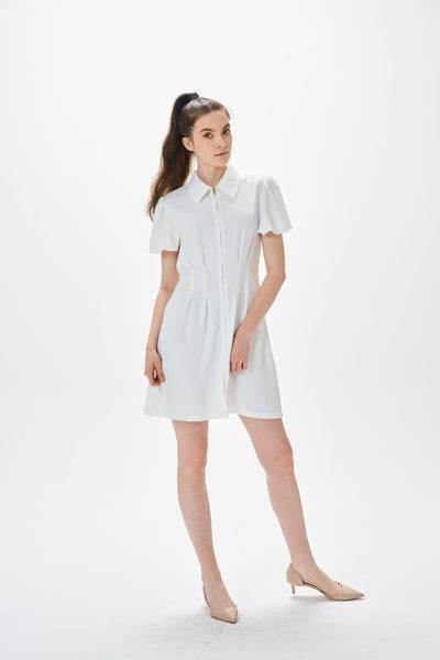 LAPEL COLLAR WHITE DRESS