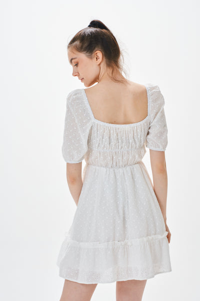 EYELET EMBROIDERY DETAIL FRILL TRIM DRESS