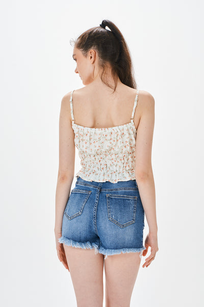 SHIRRED RUCHED FLORAL TOP