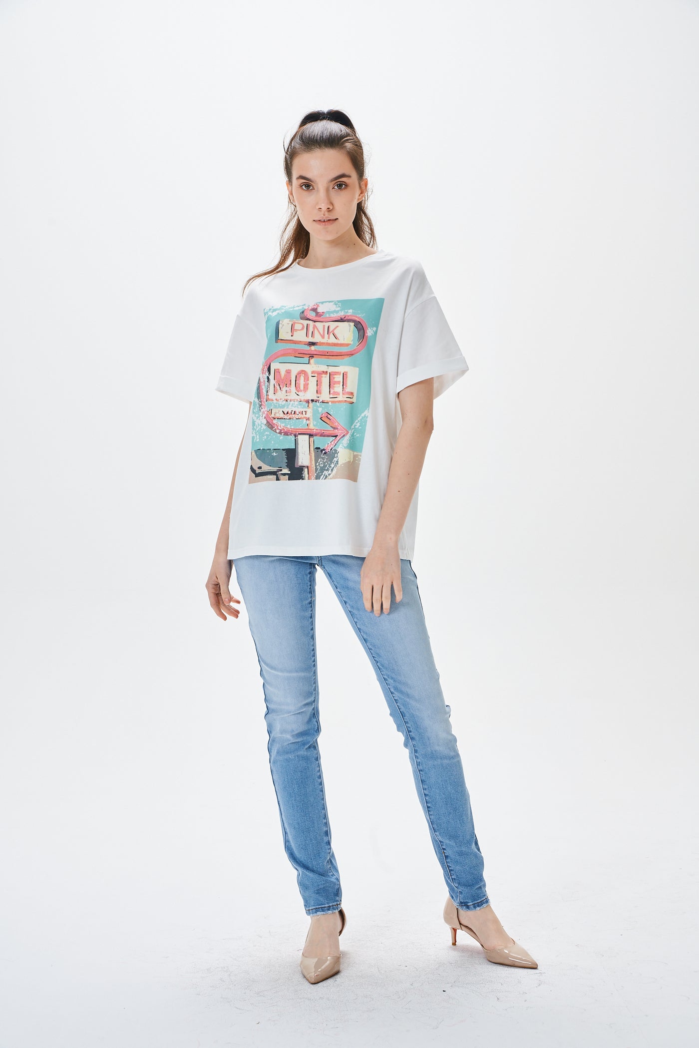 PINK MOTEL PRINT T SHIRT