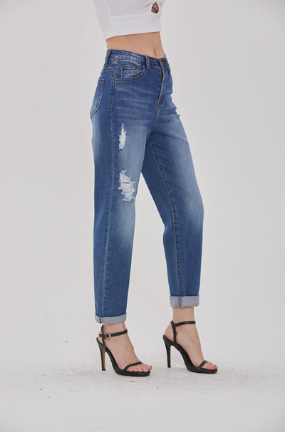 RIPPED DETAIL STRAIGHT JEANS