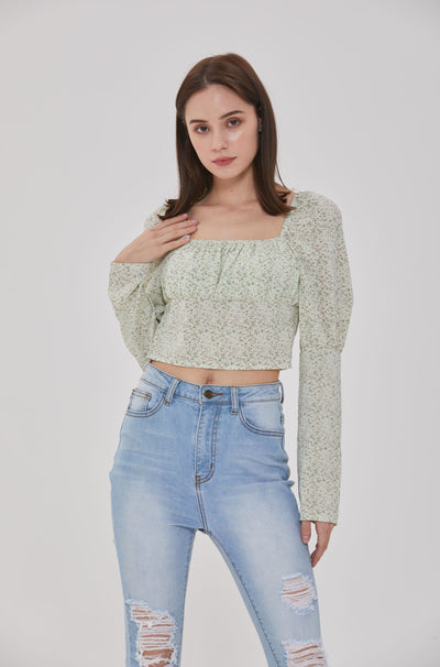 SQUARE NECK PUFF DITSY TOP