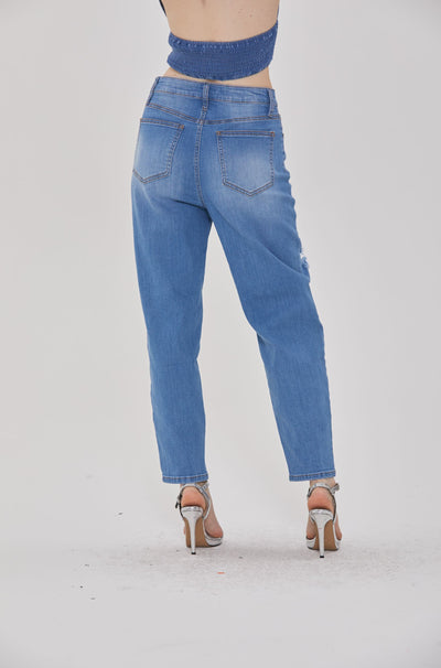 RIPPED DETAIL STRAIGHT LEG JEANS